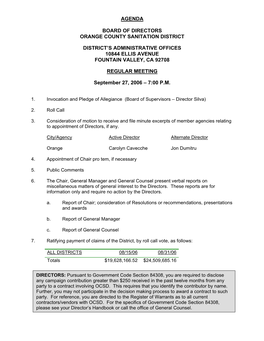 Agenda Board of Directors Orange County Sanitation