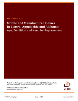 Mobile and Manufactured Homes in Central Appalachia and Alabama: Age, Condition and Need for Replacement