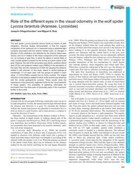 Role of the Different Eyes in the Visual Odometry in the Wolf Spider Lycosa Tarantula (Araneae, Lycosidae) Joaquin Ortega-Escobar* and Miguel A