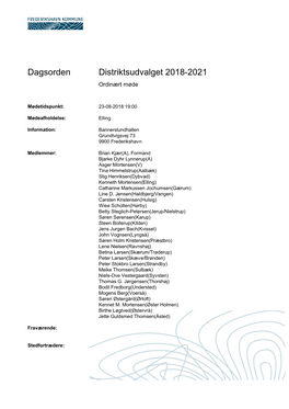 Dagsorden Distriktsudvalget 2018-2021 Ordinært Møde