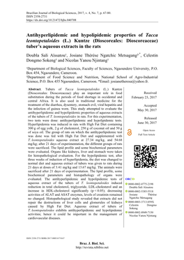 Antihyperlipidemic and Hypolipidemic Properties of Tacca