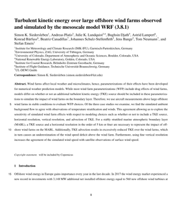 Turbulent Kinetic Energy Over Large Offshore Wind Farms Observed and Simulated by the Mesoscale Model WRF (3.8.1) Simon K