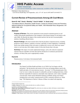 Current Review of Pneumoconiosis Among US Coal Miners