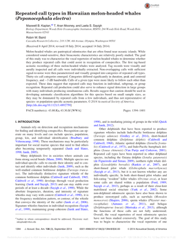 Repeated Call Types in Hawaiian Melon-Headed Whales (Peponocephala Electra)