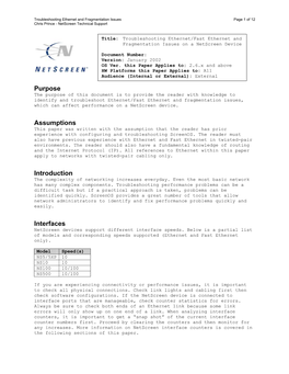 Troubleshooting Ethernet and Fragmentation Issues Page 1 of 12 Chris Prince - Netscreen Technical Support
