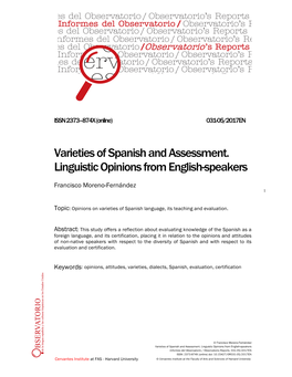 Varieties of Spanish and Assessment. Linguistic Opinions from English-Speakers