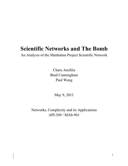 Scientific Networks and the Bomb an Analysis of the Manhattan Project Scientific Network