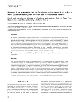 Biología Floral Y Reproductiva De Escallonia Pulverulenta (Ruiz Et Pav.) Pers