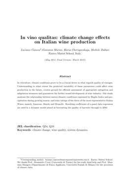 Climate Change Effects on Italian Wine Production