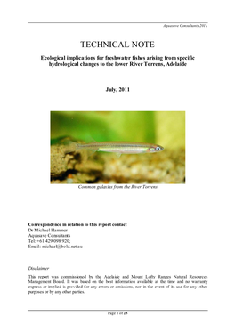 Ecological Implications for Freshwater Fishes Arising from Specific Hydrological Changes to the Lower River Torrens, Adelaide