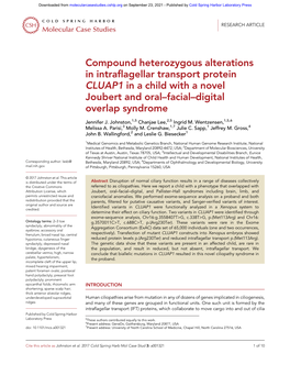 Compound Heterozygous Alterations in Intraflagellar Transport Protein CLUAP1 in a Child with a Novel Joubert and Oral–Facial–Digital Overlap Syndrome