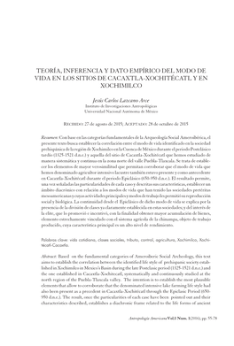 Teoría, Inferencia Y Dato Empírico Del Modo De Vida En Los Sitios De Cacaxtla-Xochitécatl Y En Xochimilco