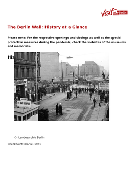 The Berlin Wall: History at a Glance History – Testimonies – Relics
