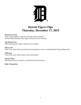 Detroit Tigers Clips Thursday, December 17, 2015