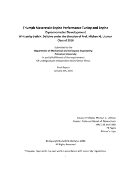 Triumph Motorcycle Engine Performance Tuning and Engine Dynamometer Development Written by Seth N