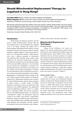 Should Mitochondrial Replacement Therapy Be Legalised in Hong Kong?