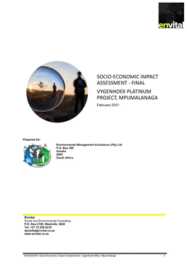 Socio-Economic Impact Assessment - Final Vygenhoek Platinum Project, Mpumalanaga