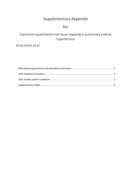 Supplementary Appendix for Expression Quantitative Trait Locus Mapping in Pulmonary Arterial Hypertension Anna Ulrich Et Al