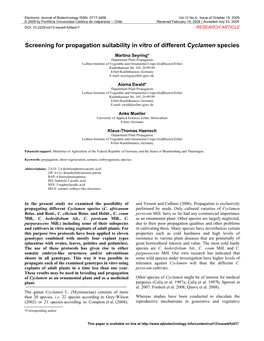 Screening for Propagation Suitability in Vitro of Different Cyclamen Species