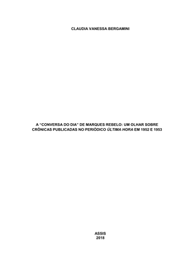 De Marques Rebelo: Um Olhar Sobre Crônicas Publicadas No Periódico Última Hora Em 1952 E 1953