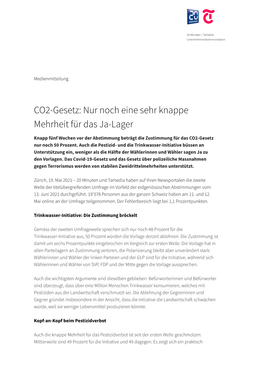 CO2-Gesetz: Nur Noch Eine Sehr Knappe Mehrheit Für Das Ja-Lager