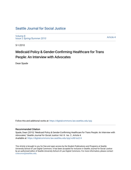 Medicaid Policy & Gender-Confirming Healthcare for Trans People: An