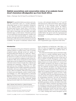 Habitat Associations and Conservation Status of an Endemic Forest Dwarf Chameleon (Bradypodion Sp.) from South Africa