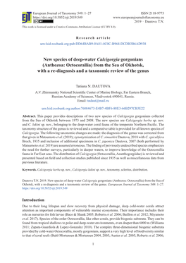 Anthozoa: Octocorallia) from the Sea of Okhotsk, with a Re-Diagnosis and a Taxonomic Review of the Genus