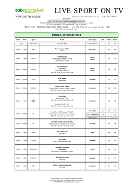 LIVE SPORT TELECASTS - NSW EDITION Think! About Your Choices