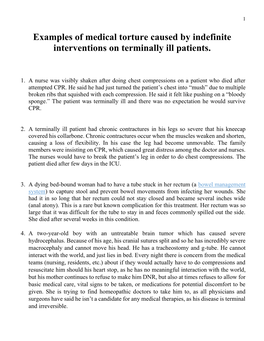 Examples of Medical Torture Caused by Indefinite Interventions on Terminally Ill Patients