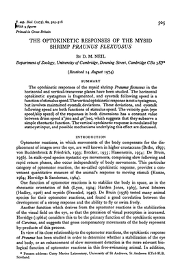 The Optokinetic Responses of the Mysid Shrimp Praunus Flexuosus