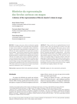 Histórico Da Representação Das Favelas Cariocas Em Mapas a History of the Representation of Rio De Janeiro’S Slums in Maps