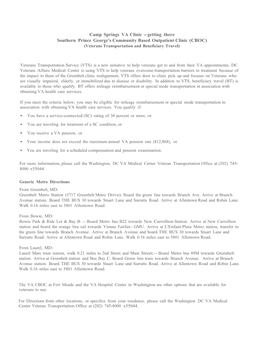 Camp Springs VA Clinic - Getting There Southern Prince George's Community Based Outpatient Clinic (CBOC) (Veterans Transportation and Beneficiary Travel)