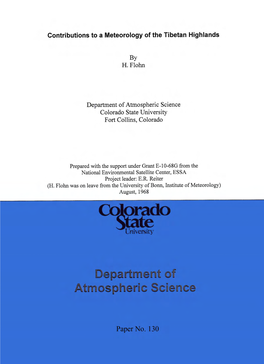 Contributions to a Meteorology of the Tibetan Highlands by H. Flohn