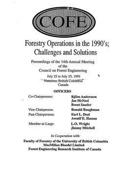 Forestry Operations in the 1990'S; Challenges and Solutions