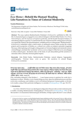 Ecce Homo—Behold the Human! Reading Life-Narratives in Times of Colonial Modernity