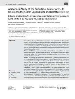 Anatomical Study of the Superficial Palmar Arch, Its Relation to The