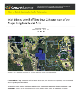 Walt Disney World Affiliate Buys 235 Acres West of the Magic Kingdom Resort Area