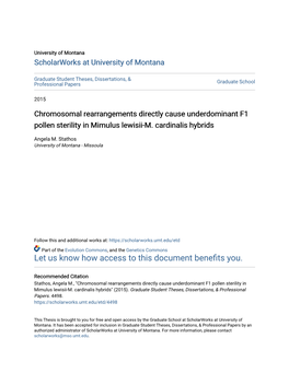 Chromosomal Rearrangements Directly Cause Underdominant F1 Pollen Sterility in Mimulus Lewisii-M