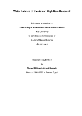 Water Balance of the Aswan High Dam Reservoir