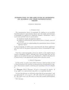 Introduction to the Structure of Semisimple Lie Algebras and Their Representation Theory