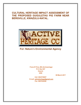 Assessment of the Proposed Gugulethu Pig Farm Near Bergville, Kwazulu-Natal