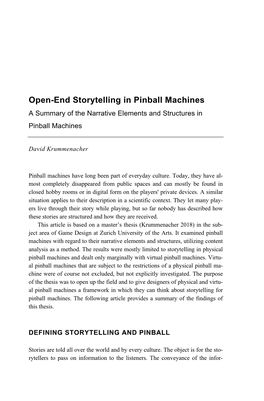 Open-End Storytelling in Pinball Machines a Summary of the Narrative Elements and Structures in Pinball Machines