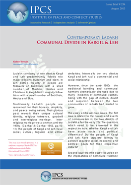 Contemporary Ladakh: Communal Divide in Kargil &