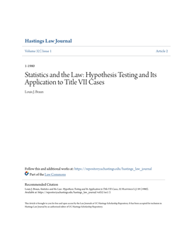 Statistics and the Law: Hypothesis Testing and Its Application to Title VII Cases Louis J