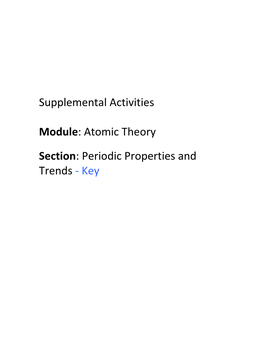 Atomic Theory Section: Periodic Properties and Trends