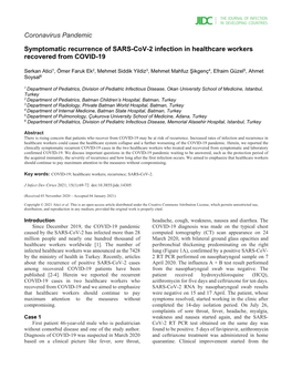 Coronavirus Pandemic Symptomatic Recurrence of SARS-Cov-2