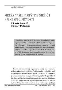 MREŽA NASELJA OPŠTINE NIKŠIĆ I NJENE SPECIFIČNOSTI Zdravko Ivanović Miroslav Doderović