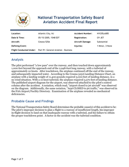 National Transportation Safety Board Aviation Accident Final Report