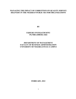 Managing the Impact of Corruption on Quality Service Delivery in the Nigerian Public Sector Organizations